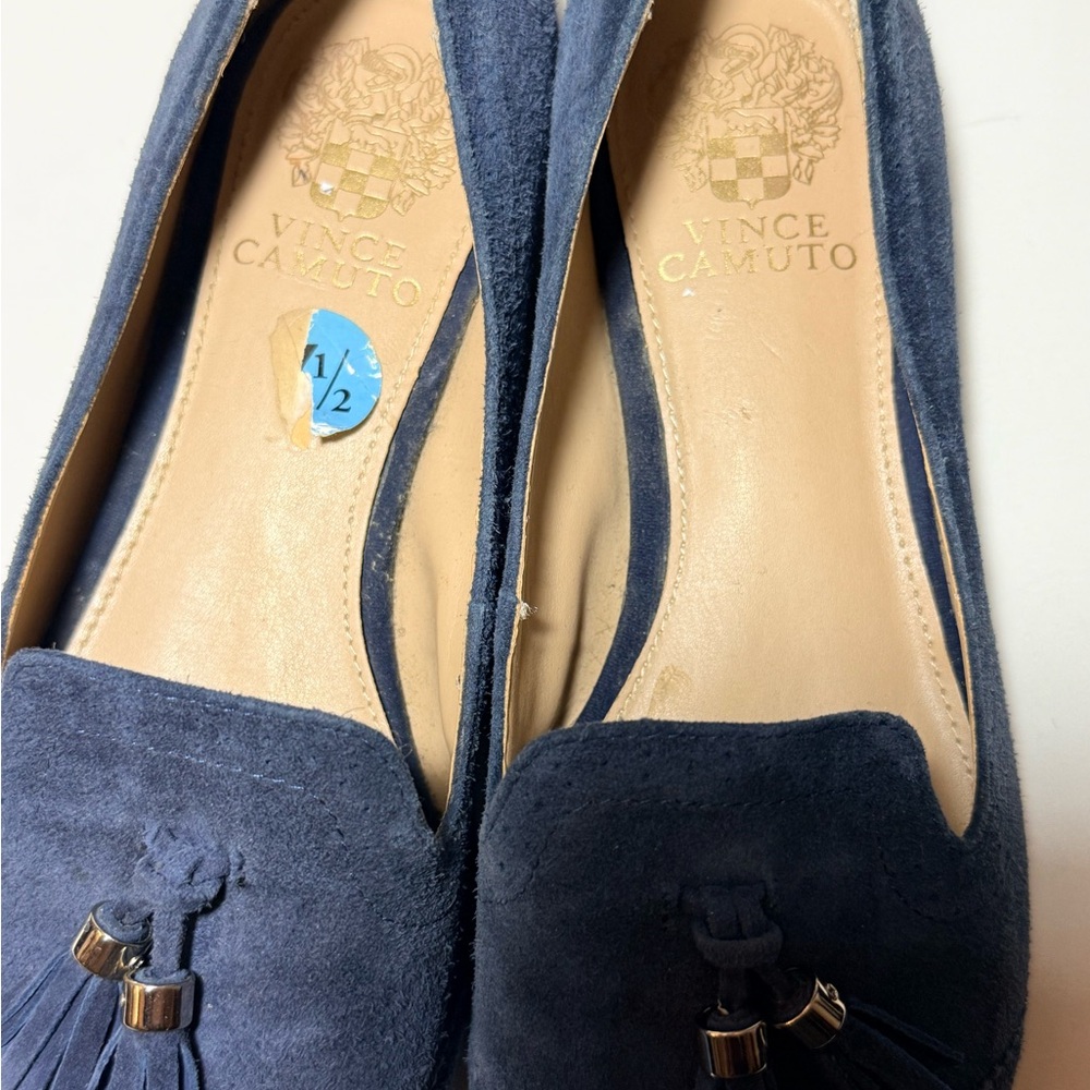 Vince Camuto Dark Blue Suede Tassel Loafers - Picture 7 of 8